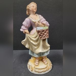 Vintage Bisque Porcelain Lady With Basket Maruri Japan Figurine